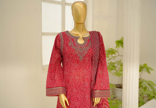 3 Piece Embroidred Stitched Lawn Frock with Trouser & Dupatta | BS-02