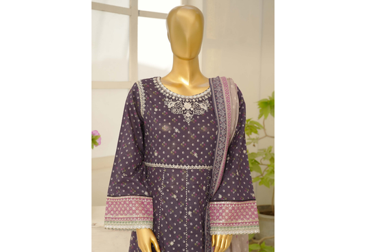 3 Piece Embroidred Stitched Lawn Frock with Trouser & Dupatta | BS-03