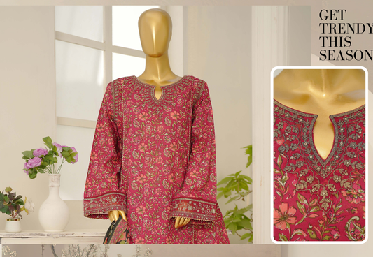 3 Piece Embroidred Stitched Lawn Frock with Trouser & Dupatta | BS-04