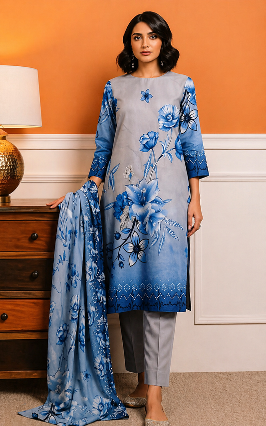 D-17 | 3 Piece Unstitched Digital Printed Lawn - Bari Eid Ki Bari Sale