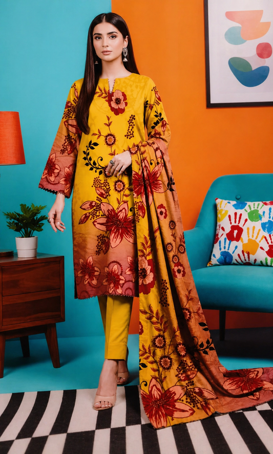 D-12 | 3 Piece Unstitched Digital Printed Lawn - Bari Eid Ki Bari Sale