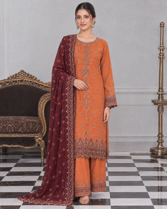 MENAAL by Bin Hameed: Luxury Embroidered Chiffon Stitch Suit - MBH-11