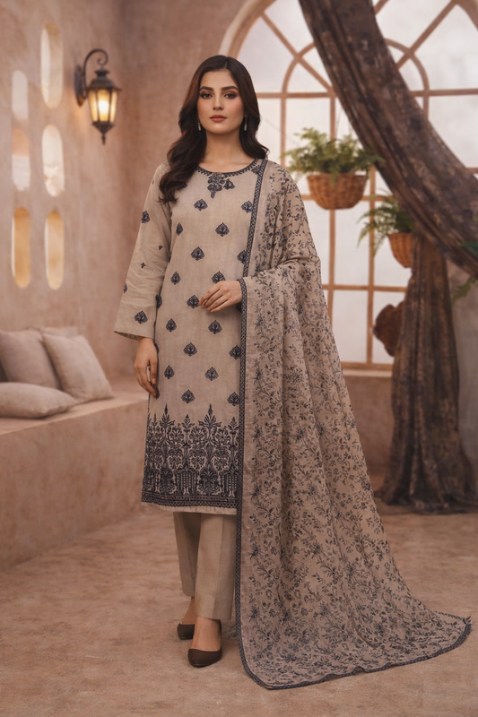 D-7405 Zaraa By Raikhta | Embroidered Lawn 3PC Unstitched Suit.