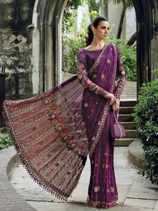 Maria.B Soiree Embroidered Chiffon Unstitched Saree WF-09-01
