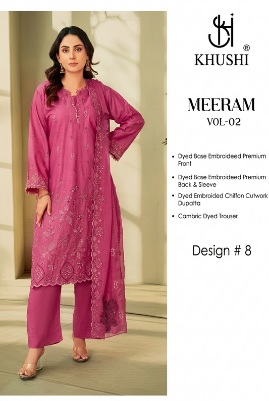 Khushi Meeram Luxury Embroidered Lawn Suit Vol-2 – Design # 8