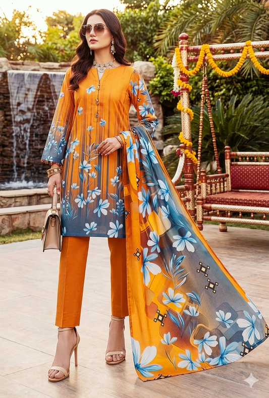 D-O2 | 3 Piece Unstitched Digital Printed Lawn - Bari Eid Special Bari Sale