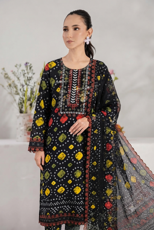 Printed Lawn 3-Piece Unstitched Suit with Sequin Patch Work (D-05)