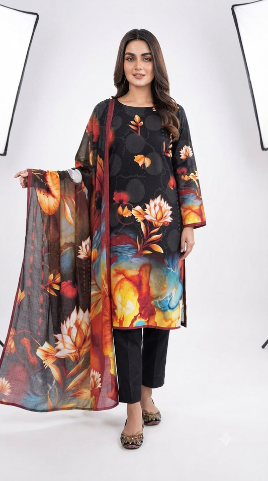 3 Piece Digital Printed Linen Suit | L#11