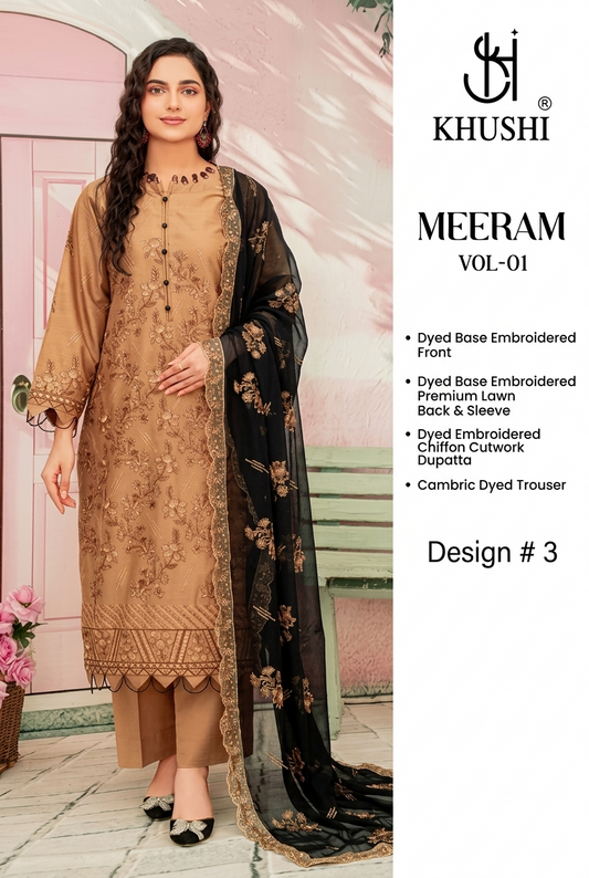 Khushi Meeram Luxury Embroidered Lawn Suit – Design # 3