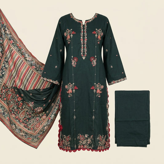 Bin Saeed 3 Piece Embroidered Stitched Khaddar KD-35