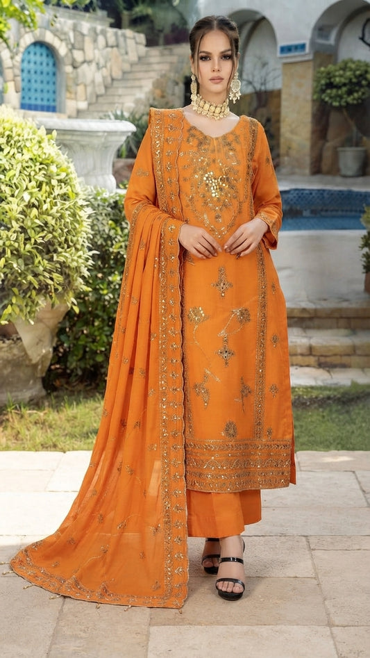 Fancy Embroidered Luxury Chiffon Semi-Stitched Minimal Suit Dr. Haris By Mi.Creation