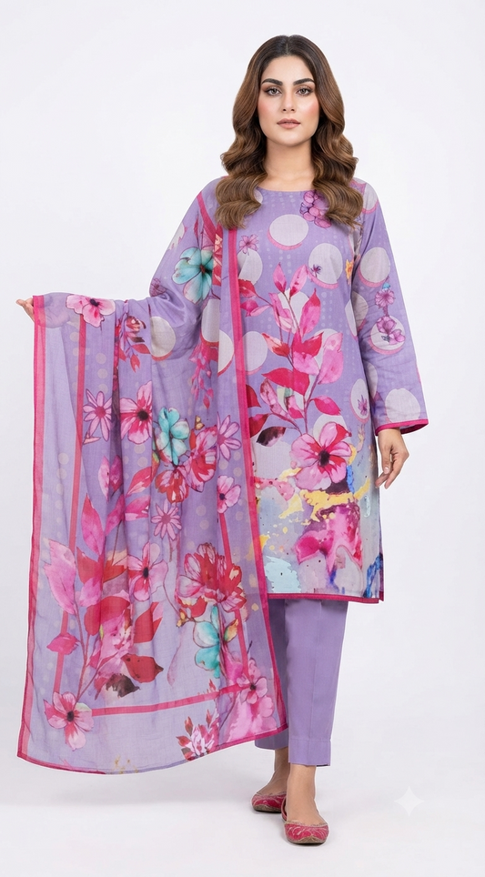 3 Piece Digital Printed Linen Suit | L#13