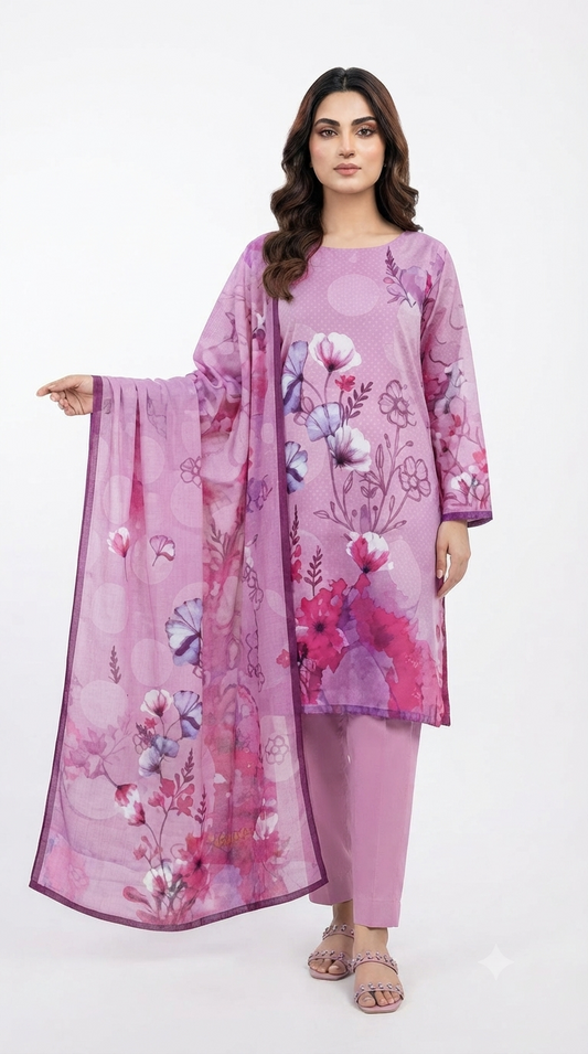3 Piece Digital Printed Linen Suit | L#16