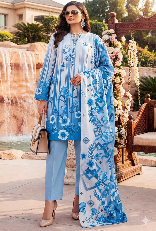 D-O1 | 3 Piece Unstitched Digital Printed Lawn - Bari Eid Special Bari Sale