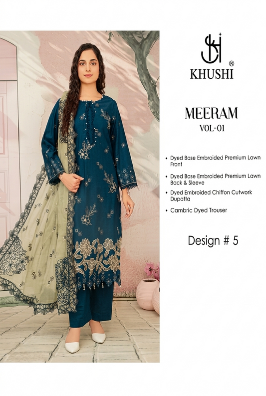 Khushi Meeram Luxury Embroidered Lawn Suit – Design # 5