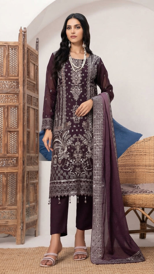 MIRAB by Bin Hameed: Luxury Embroidered Chiffon Stitch Suit - MBH-08