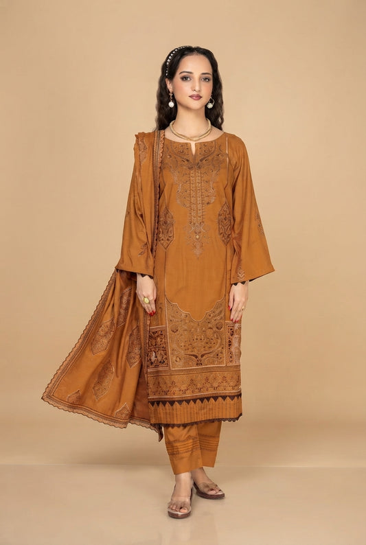 Airjet Fancy Peach Wool Embroidered Suit | Alif Vol-562 (Design - 06)