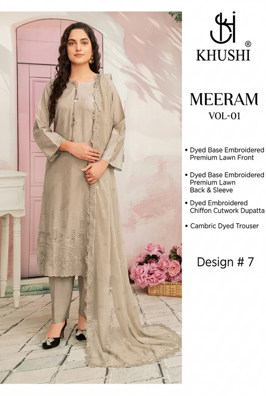 Khushi Meeram Luxury Embroidered Lawn Suit – Design # 7