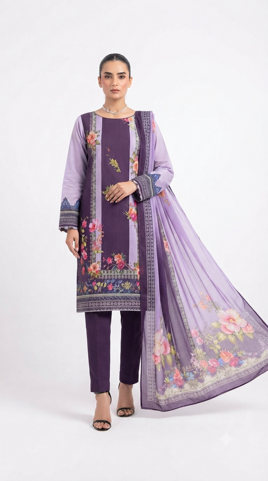 3 Piece Digital Printed Linen Suit | L#05