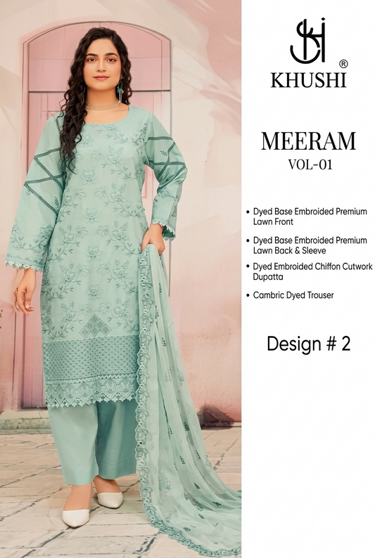 Khushi Meeram Luxury Embroidered Lawn Suit – Design # 2