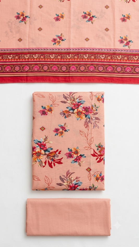 Premium 3-Piece Printed Unstitched Lawn Suit | Buy One Get One Free