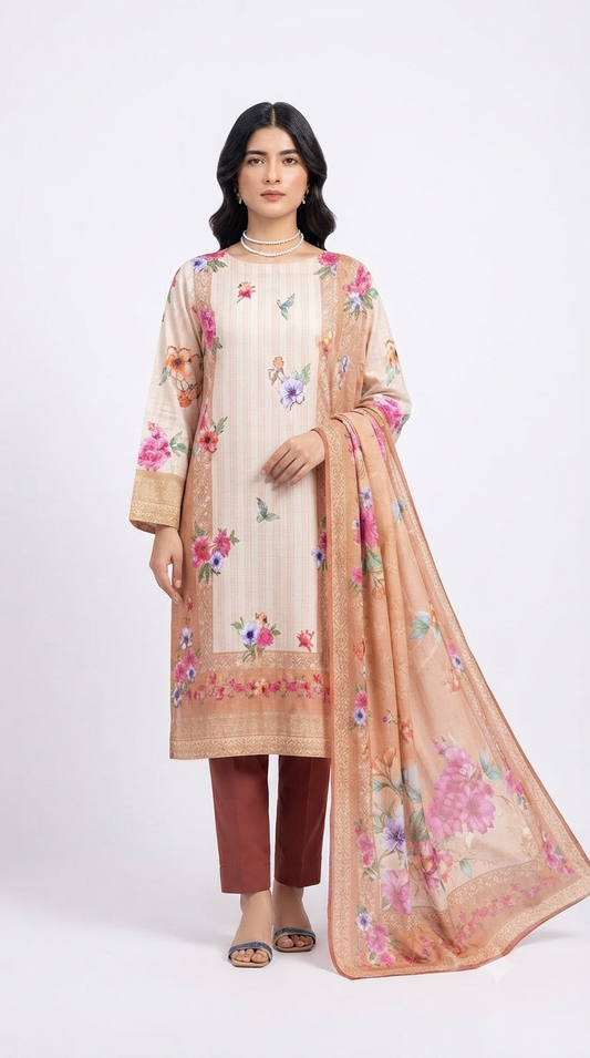 3 Piece Digital Printed Linen Suit | L#04