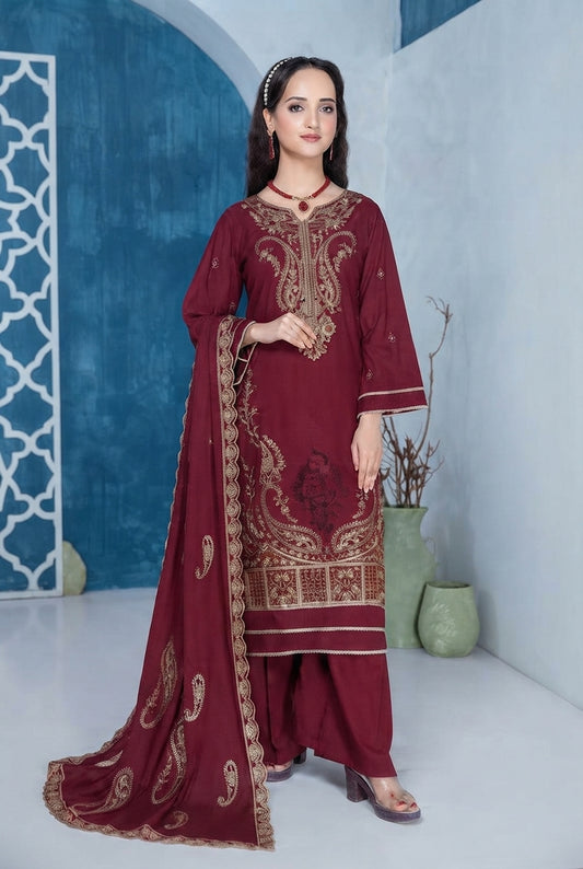 Airjet Fancy Peach Wool Embroidered Suit | Alif Vol-562 (Design - 05)