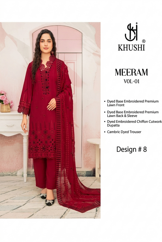 Khushi Meeram Luxury Embroidered Lawn Suit – Design # 8
