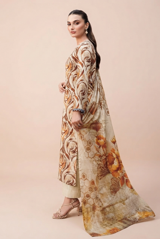 Miraal - Premium Printed Lawn 3-Piece Suit (Design #08)