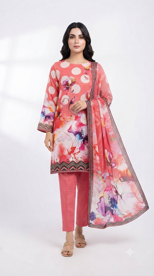 3 Piece Digital Printed Linen Suit | L#19