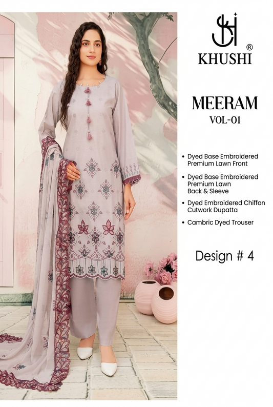 Khushi Meeram Luxury Embroidered Lawn Suit – Design # 4