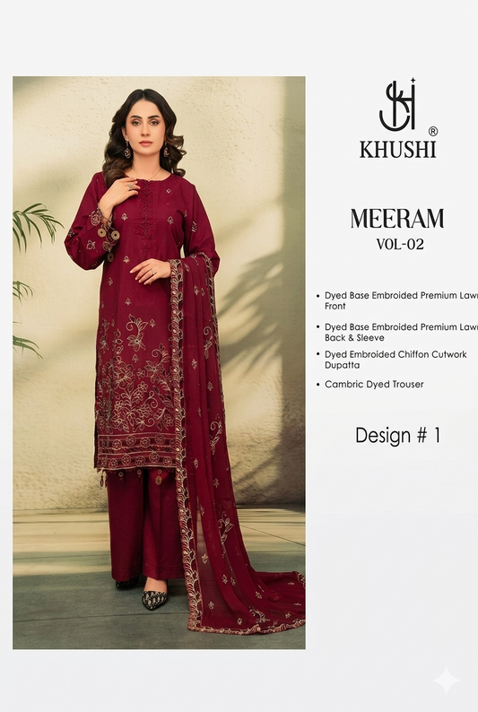 Khushi Meeram Luxury Embroidered Lawn Suit Vol-2 – Design # 1