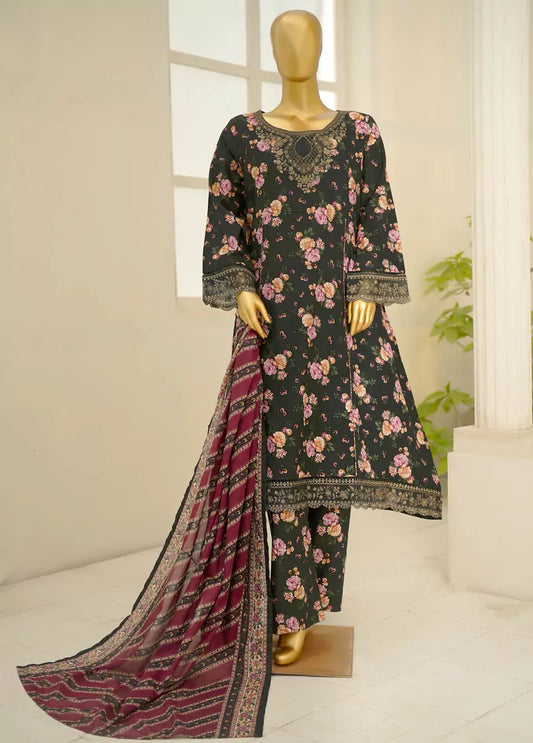 3 Piece Embroidred Stitched Lawn Frock with Trouser & Dupatta | BS-05