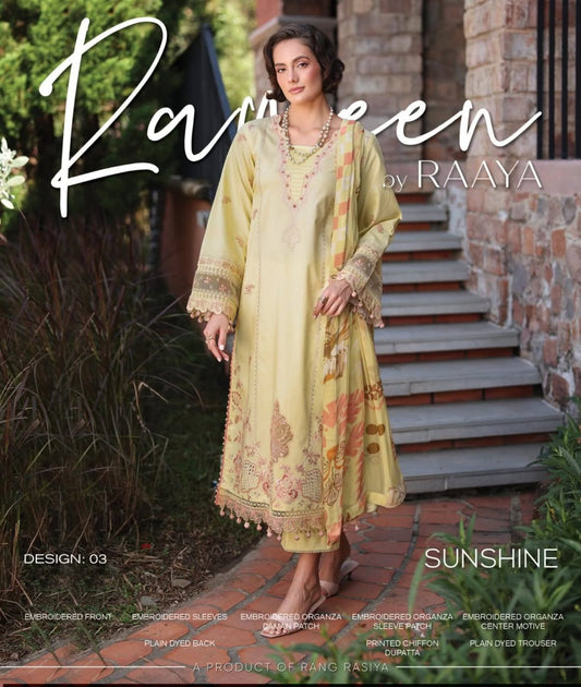 SUNSHINE - Luxury - Rang Rasiya Raaya | Embroidered 3 Piece Unstitched Lawn Suit