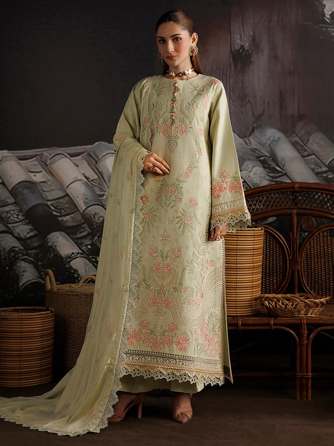 Kaya By Mahnur EMB 3 PC PEACH LEATHER | KA-02