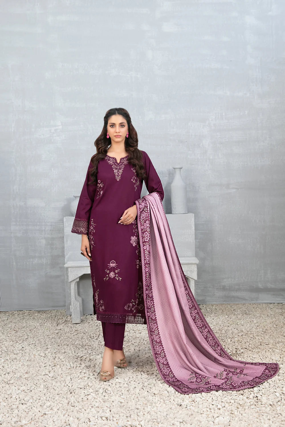 Tawakkal "Muhsina" Staple Linen 3-Piece Suit (D5494) - Purple