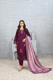 Tawakkal "Muhsina" Staple Linen 3-Piece Suit (D5494) - Purple
