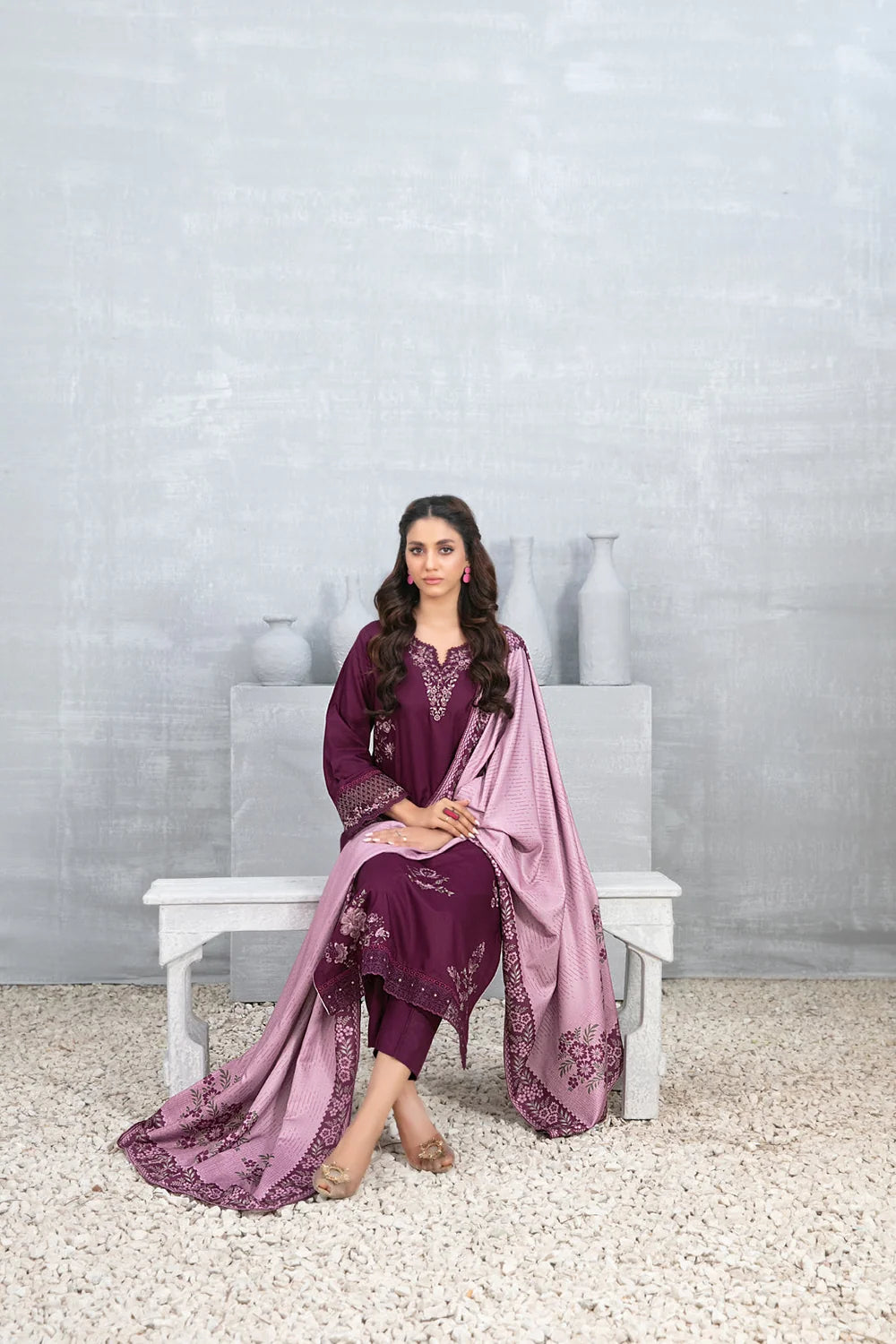 Tawakkal "Muhsina" Staple Linen 3-Piece Suit (D5494) - Purple