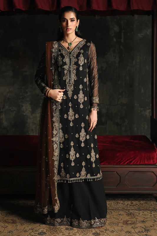 Charizma Aura Luxury Chiffon Collection ’26 – 3 Piece Embroidered Unstitched Suit (CA26-01) – Midnight Noir