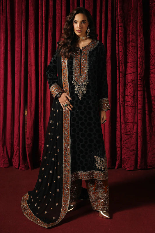 Charizma Signora Vol-2 | CVT5-14 – Embroidered Premium Velvet 3-Piece Unstitched Suit – Midnight Black