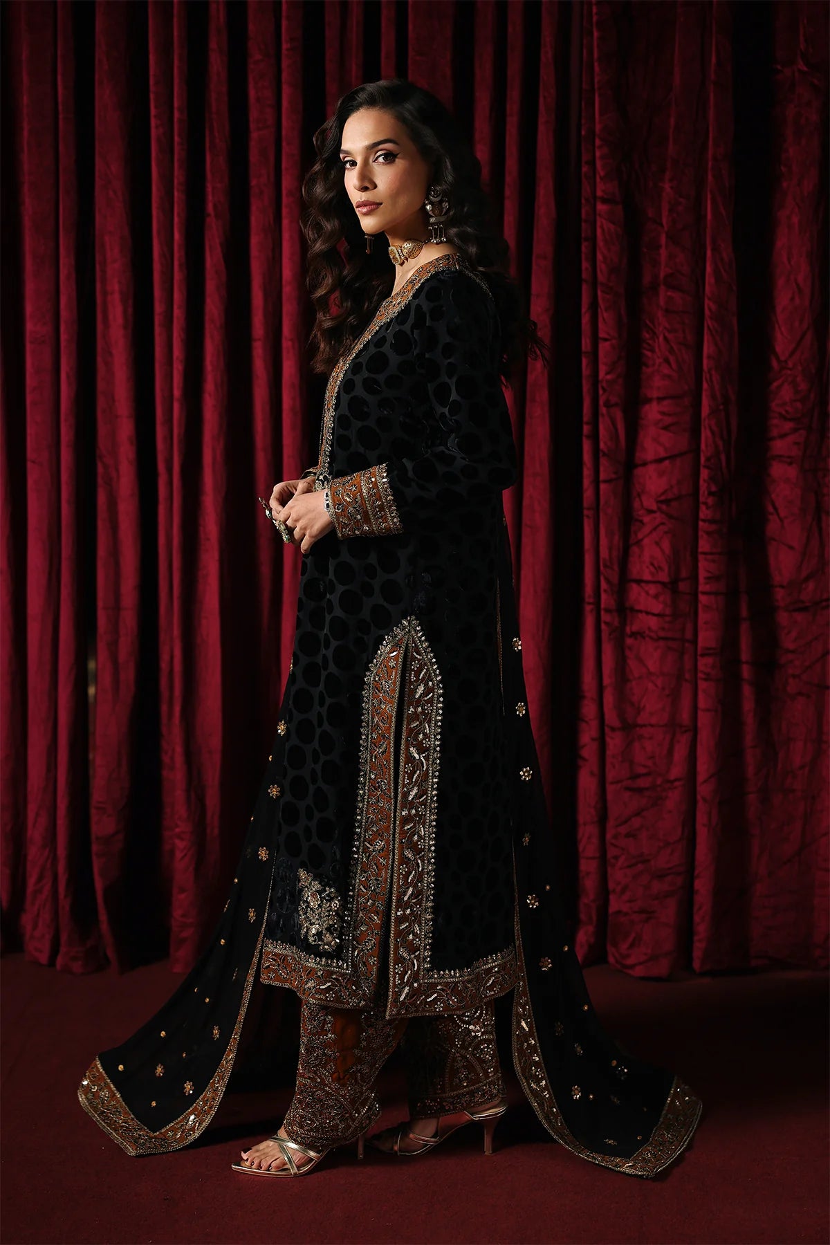 Charizma Signora Vol-2 | CVT5-14 – Embroidered Premium Velvet 3-Piece Unstitched Suit – Midnight Black
