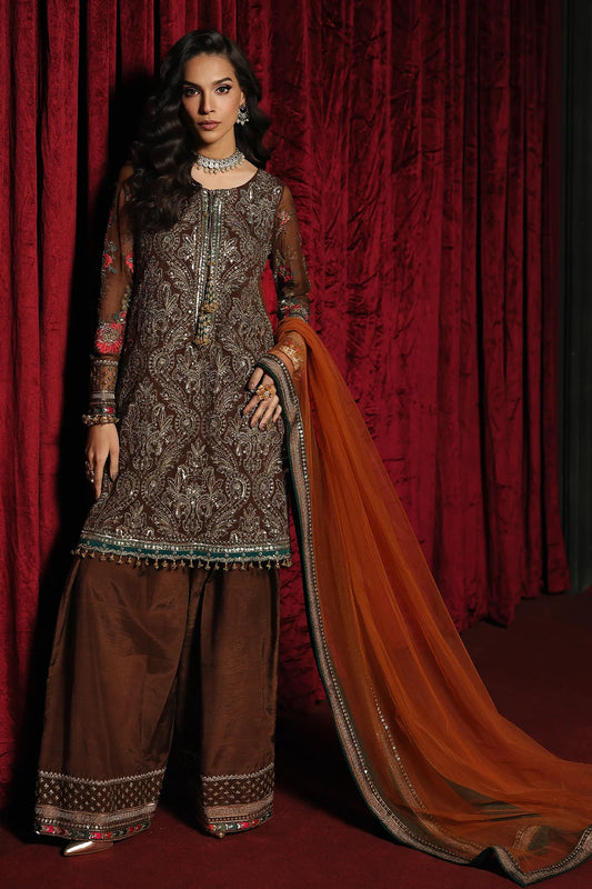 Charizma Aura Luxury Chiffon Collection ’26 – 3 Piece Embroidered Unstitched Suit (CA26-07) – Rich Coffee Brown