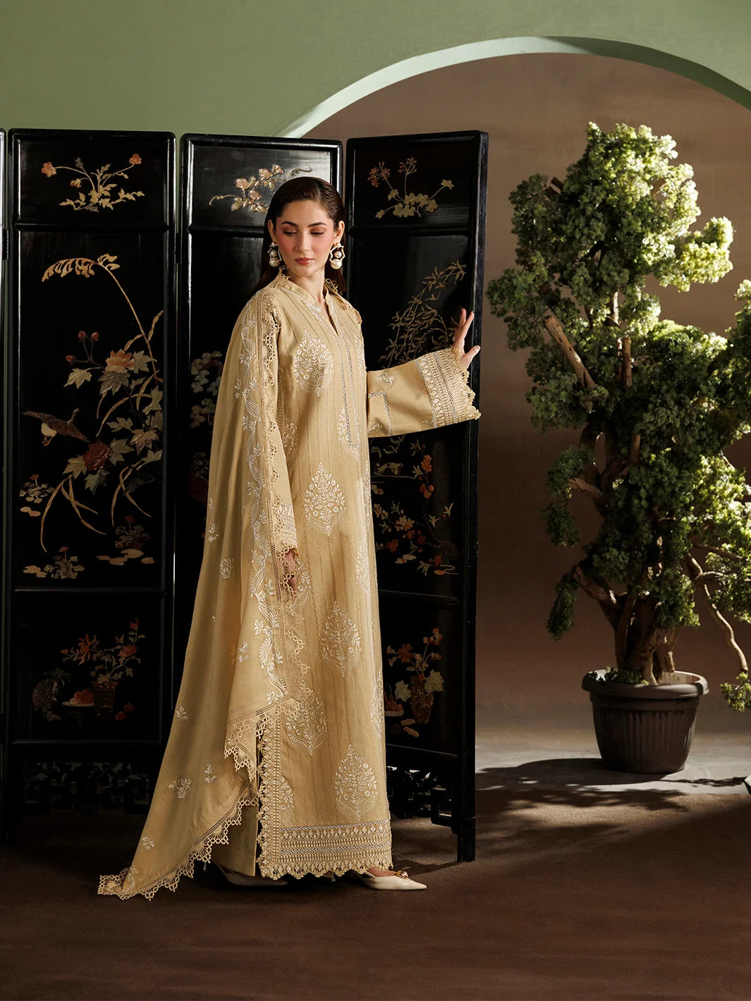 Kaya By Mahnur EMB 3 PC PEACH LEATHER | KA-05