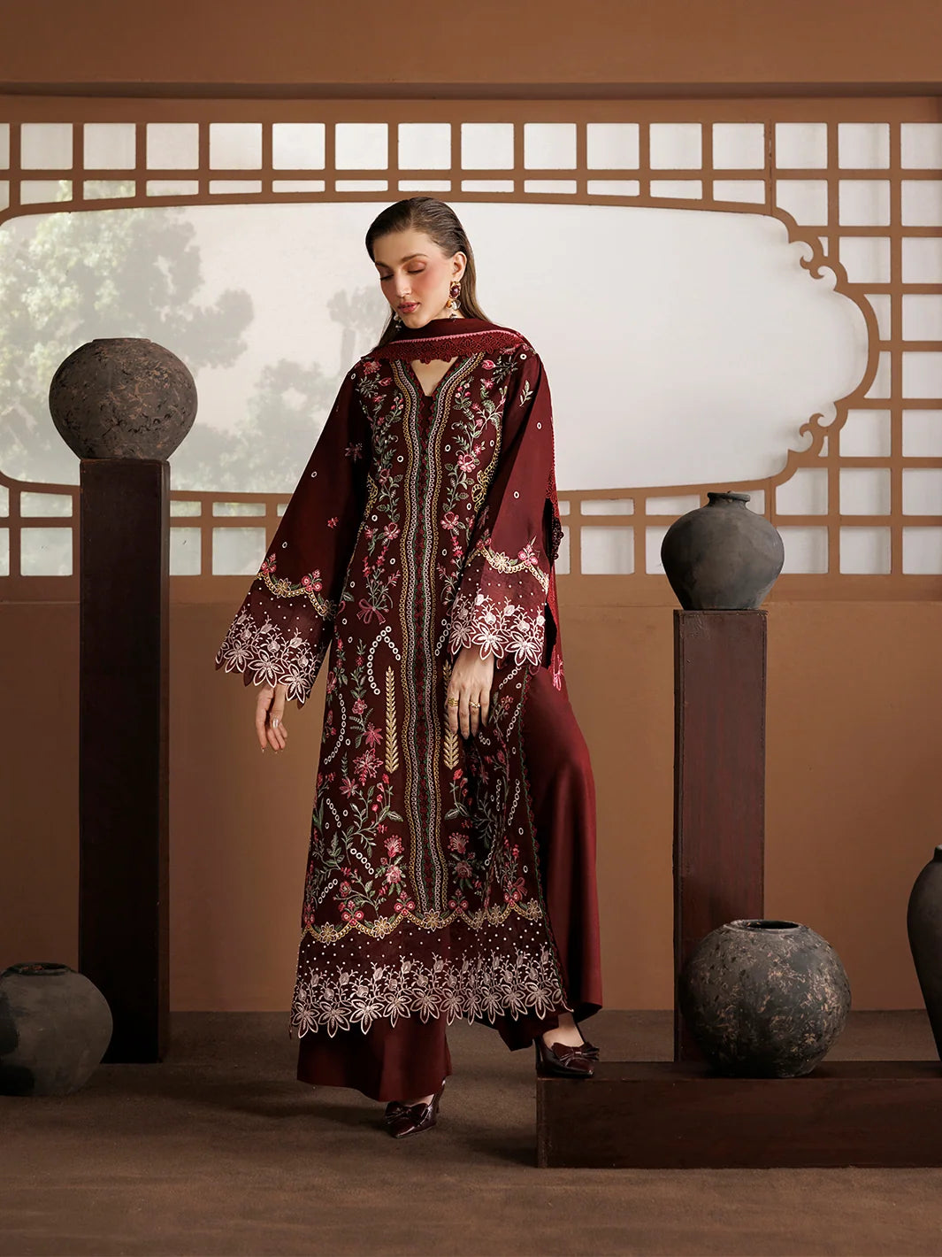 Kaya By Mahnur EMB 3 PC PEACH LEATHER | KA-09