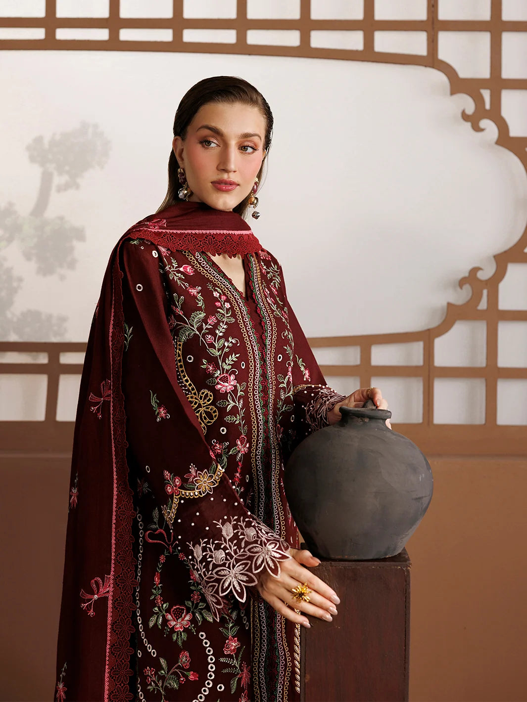 Kaya By Mahnur EMB 3 PC PEACH LEATHER | KA-09