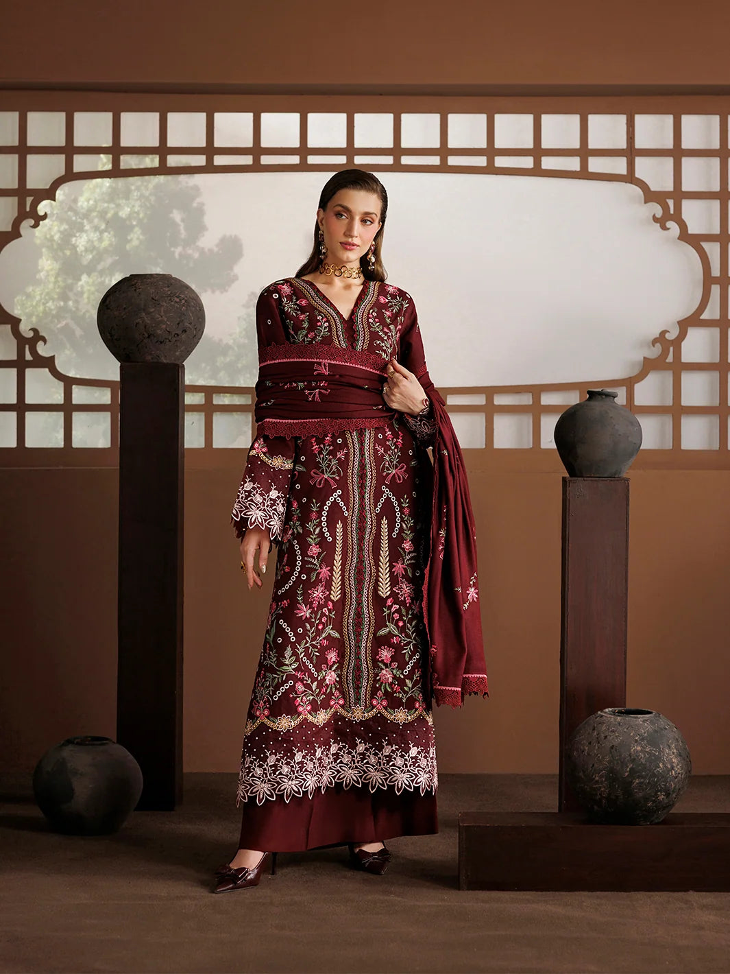 Kaya By Mahnur EMB 3 PC PEACH LEATHER | KA-09