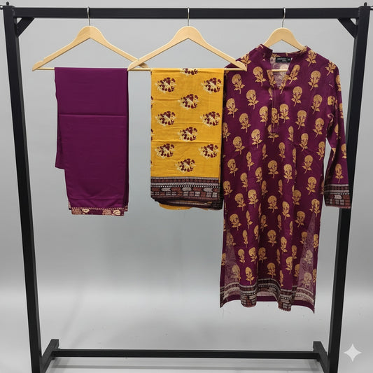 MUZNAH Elegant 3-PC stitched Printed Suit