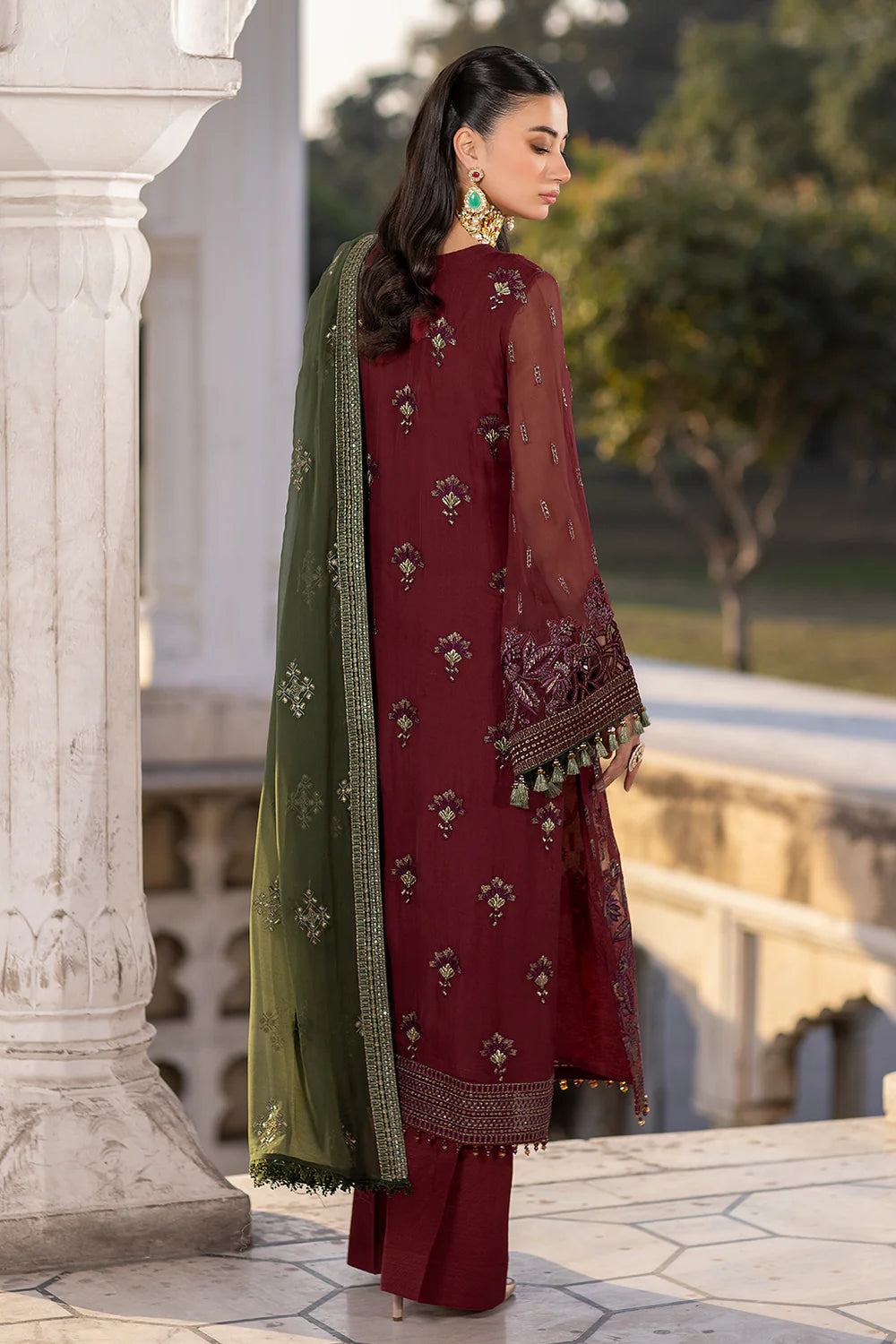 Flossie S-1305 Cherryade | Intricately Embroidered Chiffon Festive Ensemble