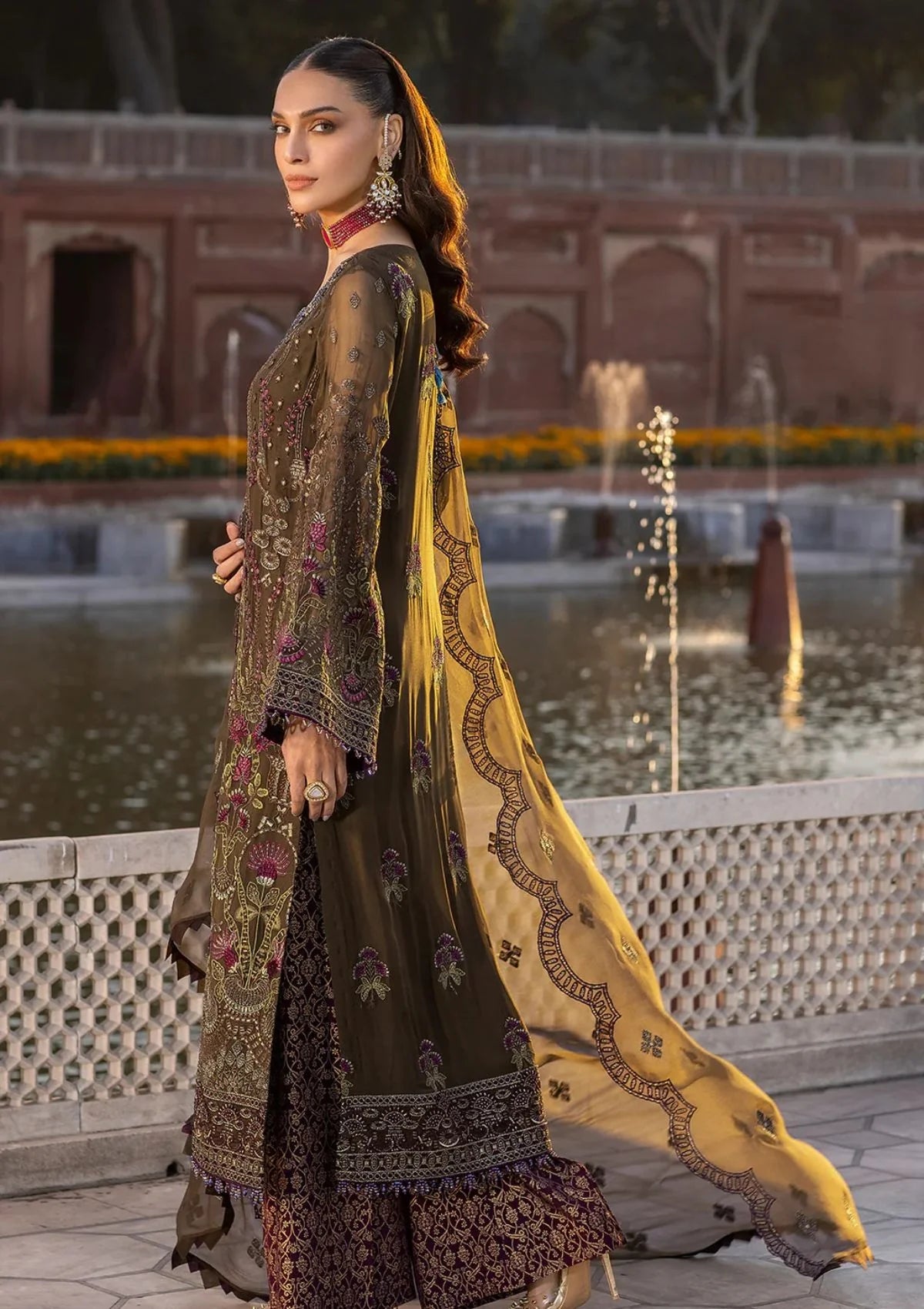Flossie Safeera Vol. 13 - S-1307 Ferragnes A | Embroidered Chiffon Mehendi Ensemble