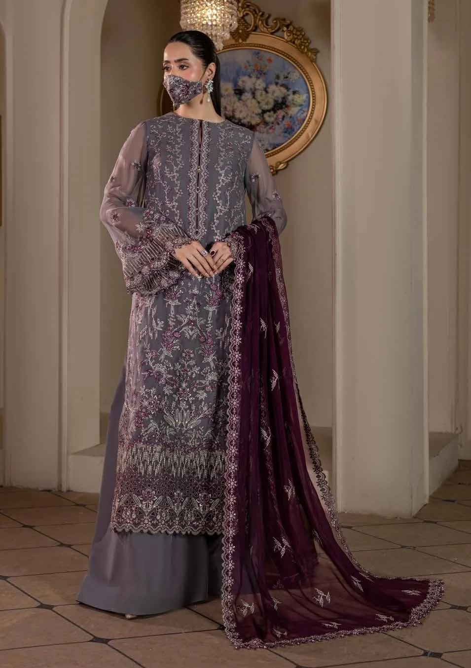 Chandani Kuch Khas By Flossie Premium Chiffon 3pc Unstitched Suit - CH-109